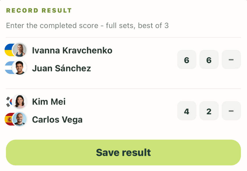 Record doubles match scores and save the result